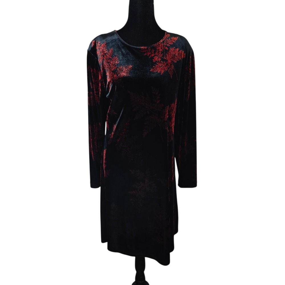 Vintage 90s Teddi Evenings Womens 10 Black Red Floral Velour Dress Whimsigoth